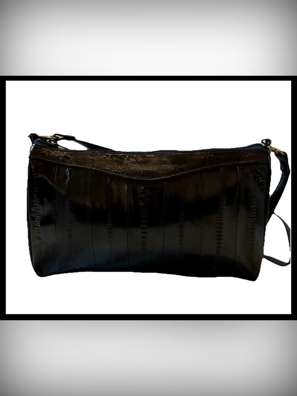 Vintage Genuine Eel Skin Leather Women's Navy Blue Small Shoulder Bag Purse - Picture 2 of 8